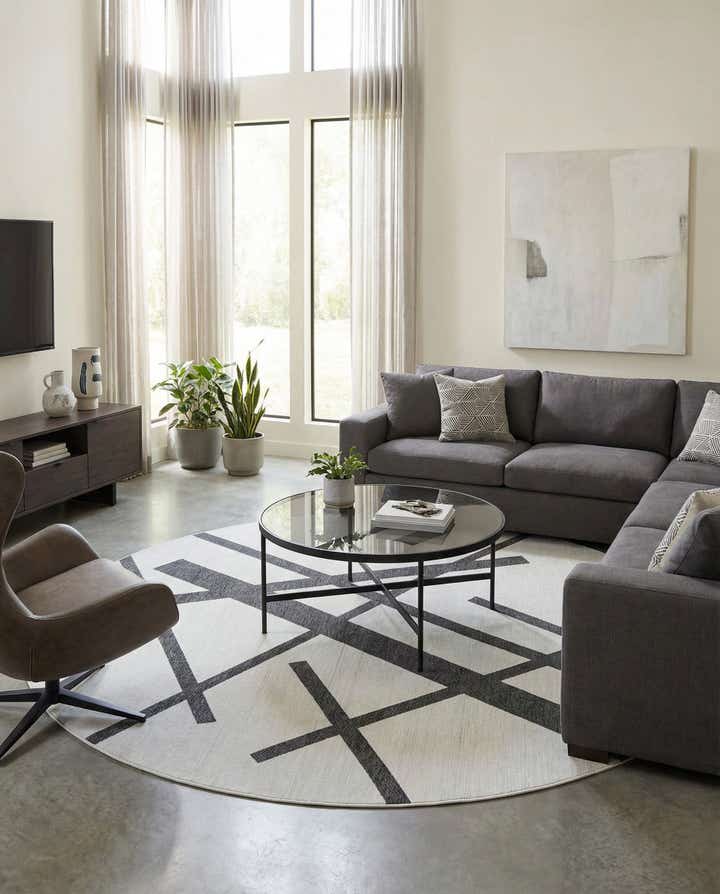 12' x 12' Easy-Clean Modern Indoor / Outdoor Round Rug