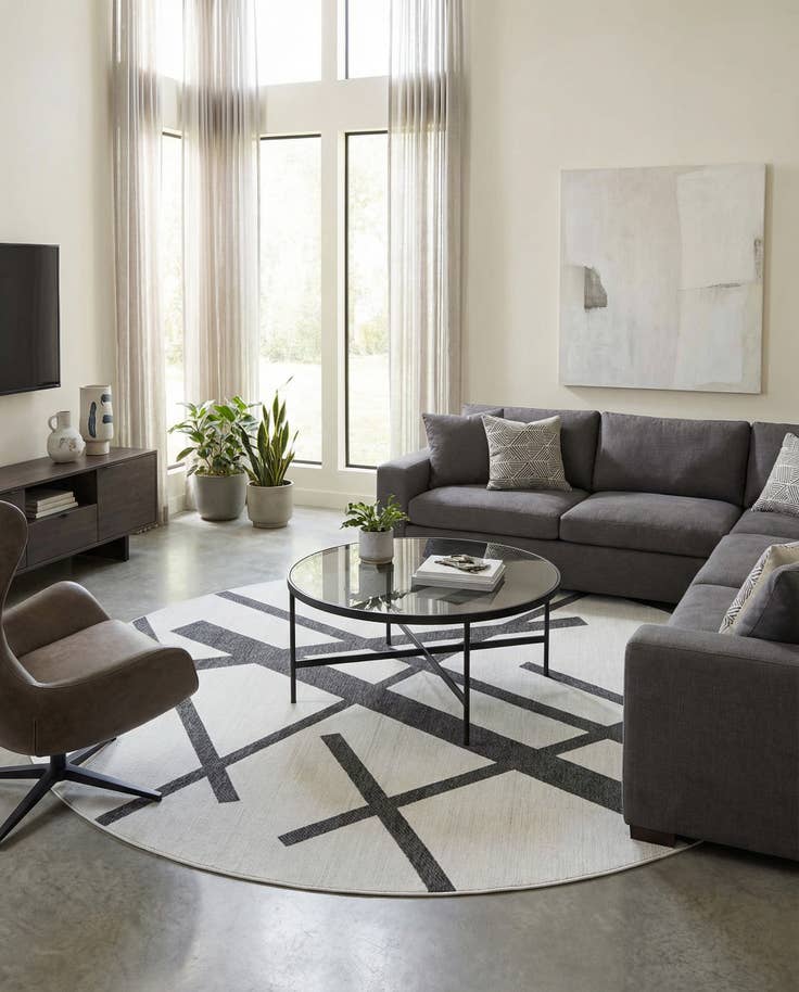 Detail image of 12' x 12' Easy-Clean Modern Indoor / Outdoor Round Rug