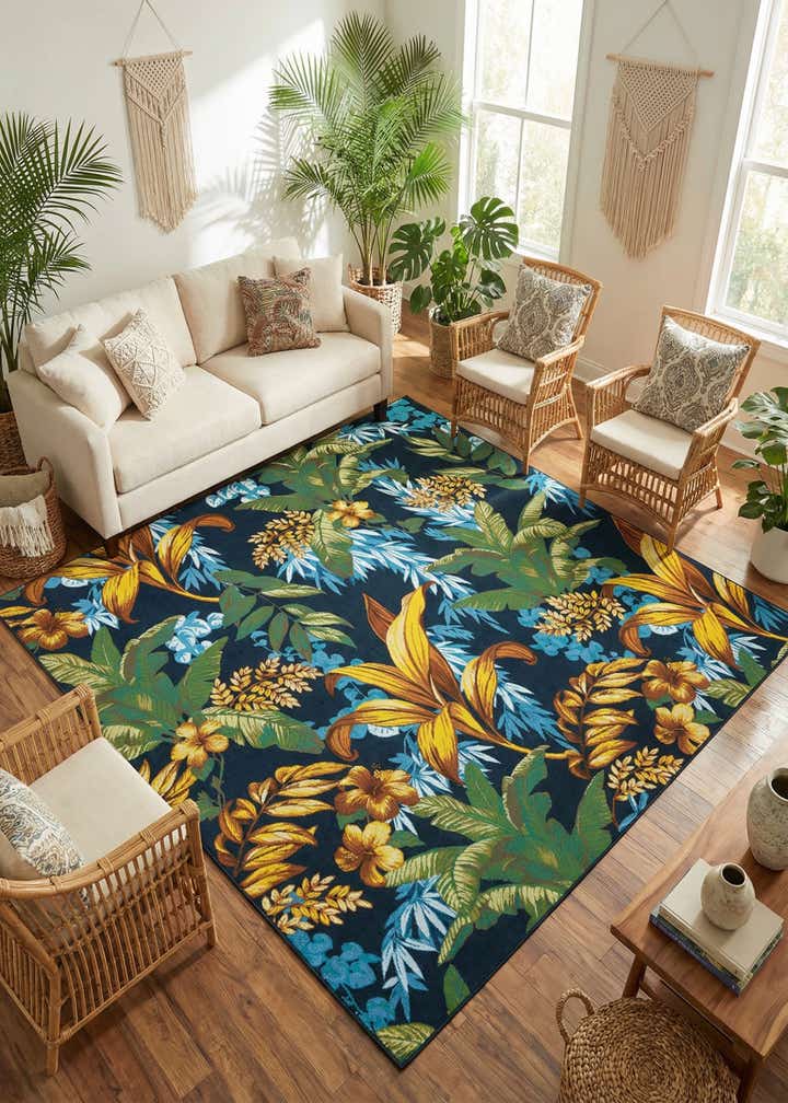 10' x 10' Easy-Clean Botanical Indoor / Outdoor Square Rug