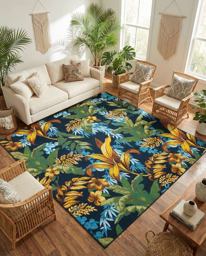 10' x 10' Easy-Clean Botanical Indoor / Outdoor Square Rug