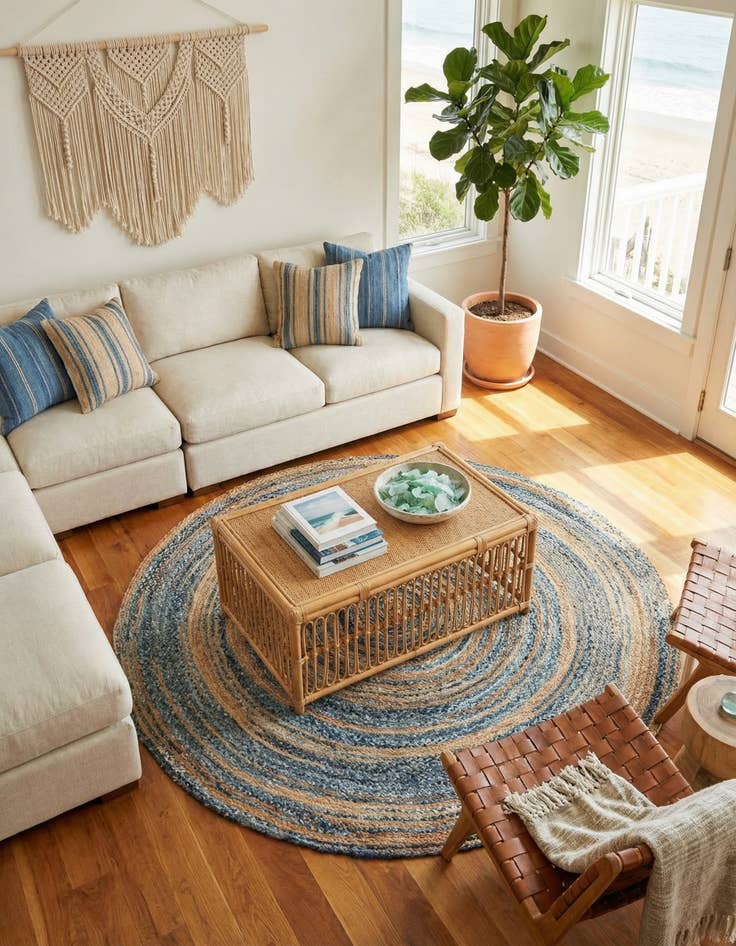 Detail image of 8' x 8'  Hand Braided Chindi Round Rug