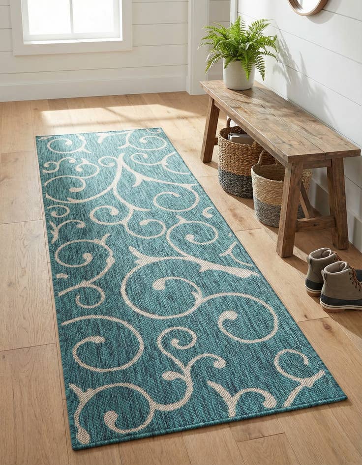 Detail image of 2' x 6' Washable Botanical Indoor / Outdoor Runner Rug