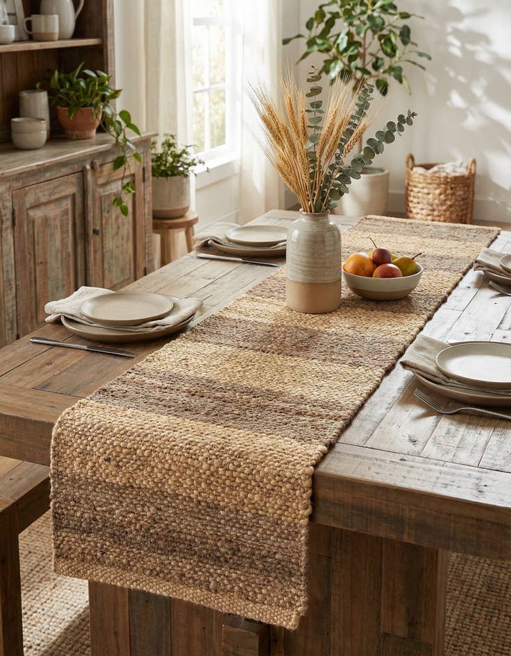 Detail image of 1' 2 x 5' 1 Handmade Braided Jute Table Runner Rug