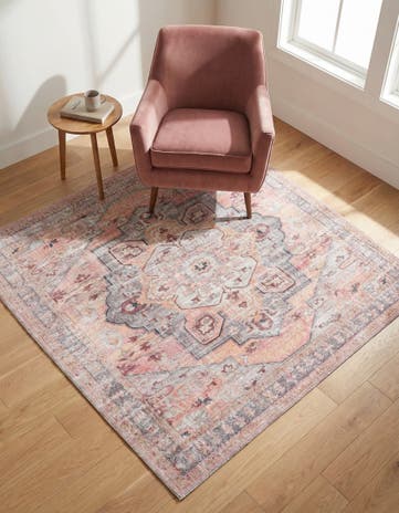 Apricot and pink Washable Mangata Square Rug