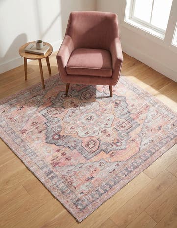 Apricot and pink Washable Mangata Square Rug