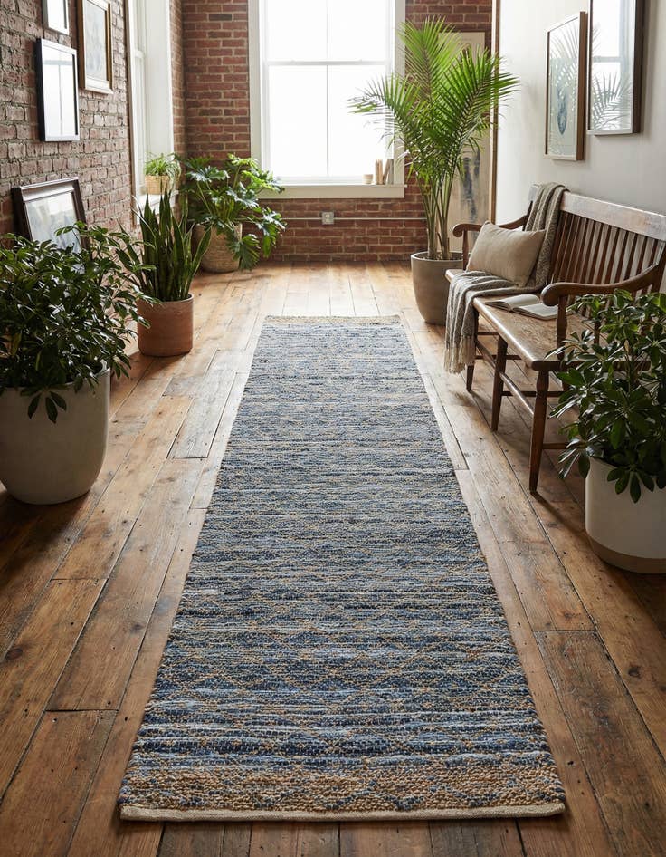 Detail image of 2' 7 x 13' 1  Hand Woven Chindi Trellis Runner Rug
