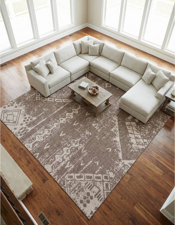 Detail image of 13' x 13' Washable Bohemian Indoor / Outdoor Square Rug