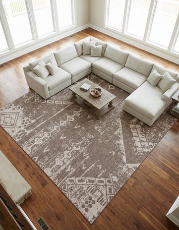 Brown Easy-Clean Bohemian Indoor / Outdoor Square Rug