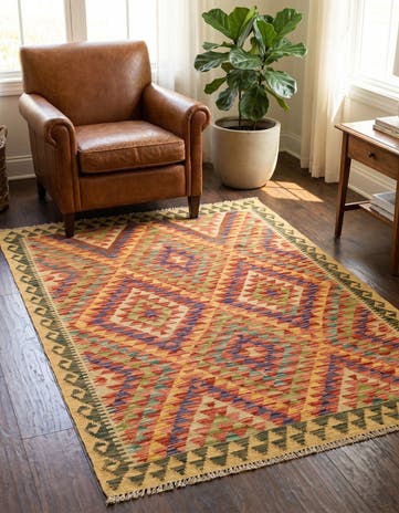 3' 6 x 4' 10 Hand Woven Kilim Maymana Wool Rug