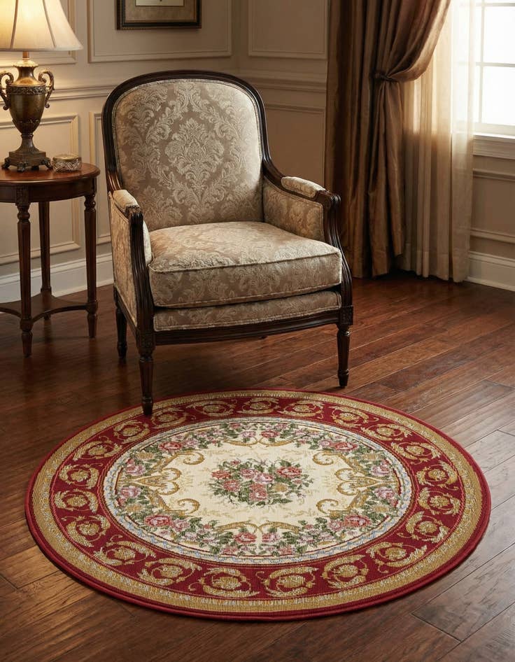 Detail image of 3' x 3' Washable Traditional Indoor / Outdoor Round Rug