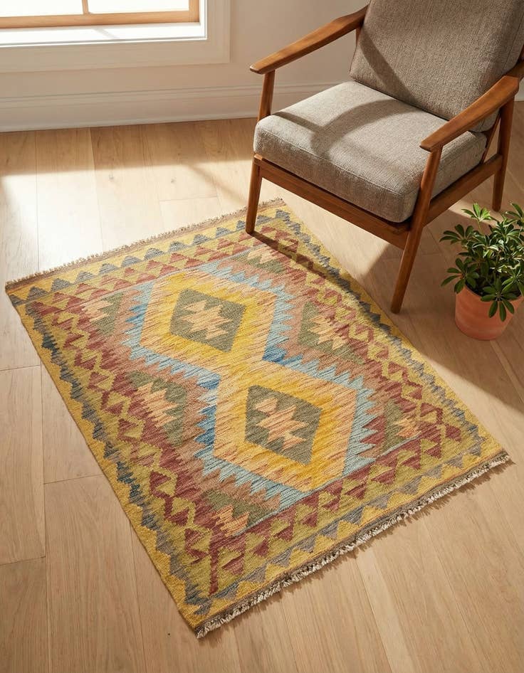 Detail image of 3' 2 x 3' 7 Hand Woven Kilim Maymana Wool Square Rug