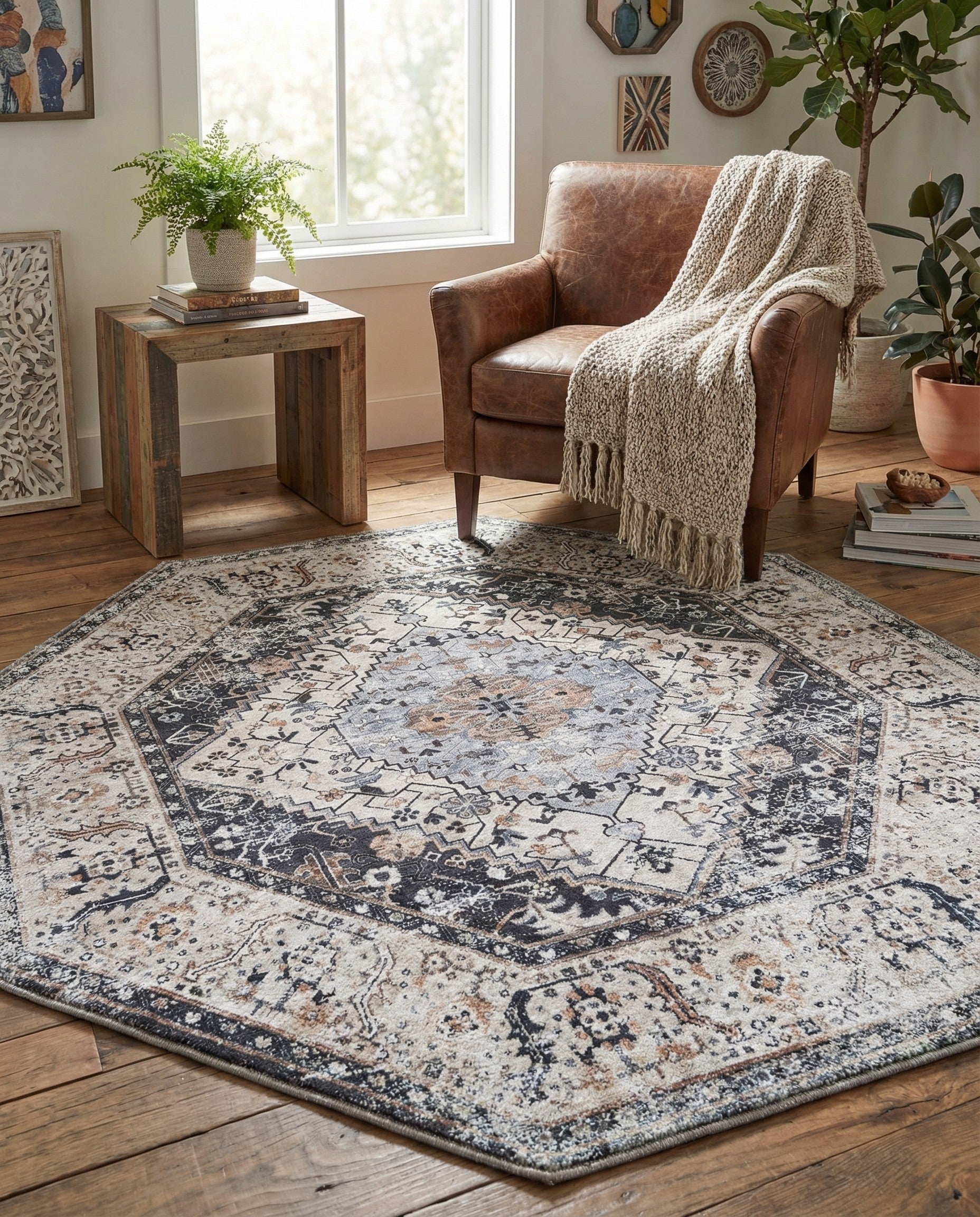 5' x 5' Washable Yara Octagon Rug