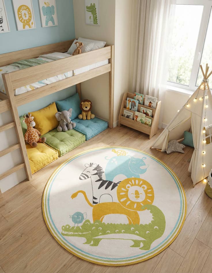 Detail image of 7' 10 x 7' 10 Animals Whimsy Kids Round Rug