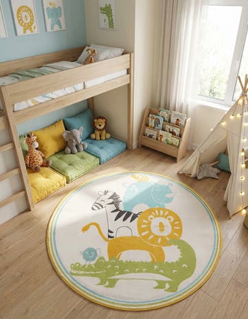 7' 10 x 7' 10 Animals Whimsy Kids Round Rug