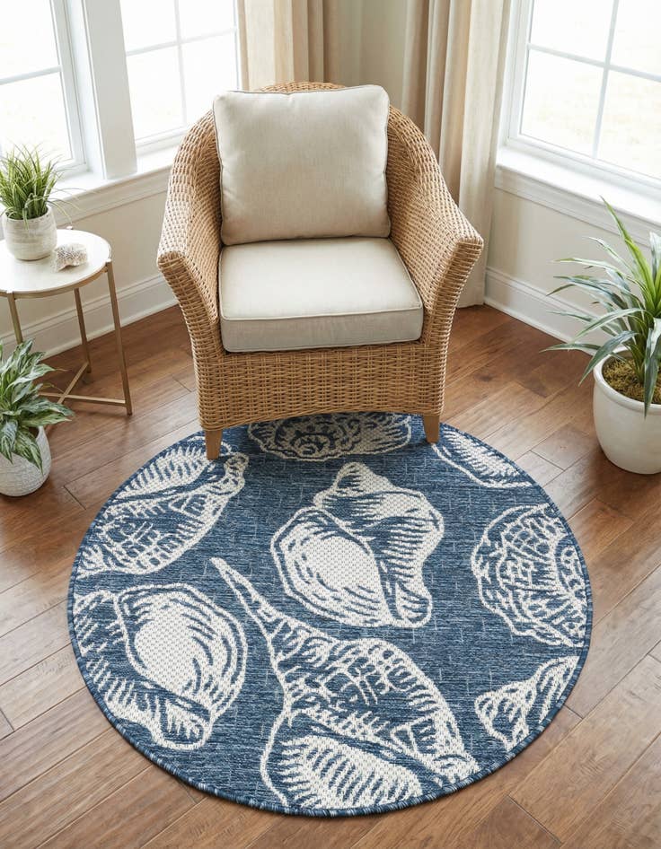 Detail image of 3' x 3'  Washable Coastal Indoor / Outdoor Round Rug