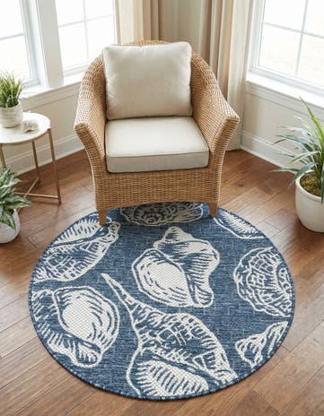 3' x 3' Easy-Clean Coastal Indoor / Outdoor Round Rug