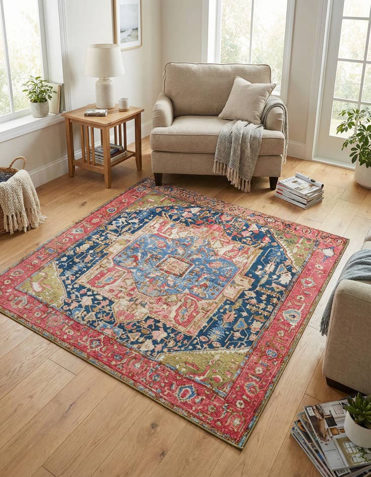 Detail image of 5' 3 x 5' 3 Washable Traditional Indoor / Outdoor Square Rug