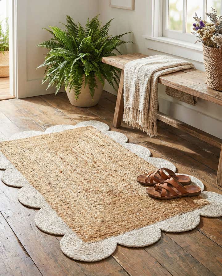 2' x 3' 1 Handmade Scallop Braided Jute Rug