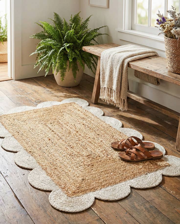 Detail image of 2' x 3' 1 Handmade Scallop Braided Jute Rug