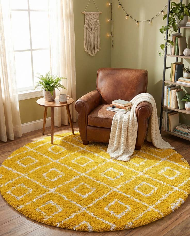 Vue détaillée : 185cm x 185cm Trellis Shag Tapis Rond