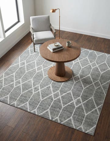 Gray Lattice Trellis Square Rug