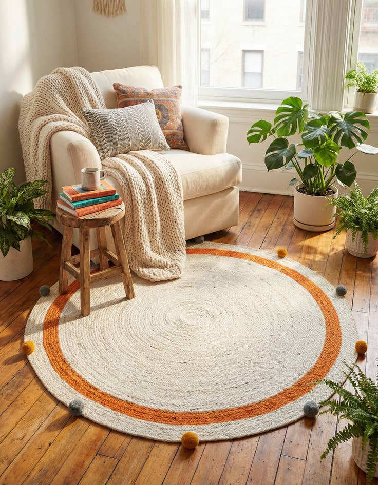 Detail image of 4' 1 x 4' 1  Hand Braided Kids Braided Jute Round Rug