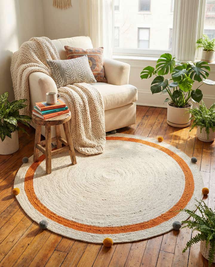 4' 1 x 4' 1 Hand Braided Kids Braided Jute Round Rug