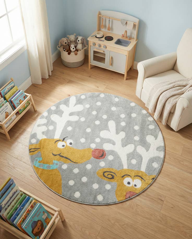 Detail image of 5' 1 x 5' 1 Reindeer Whimsy Kids Round Rug