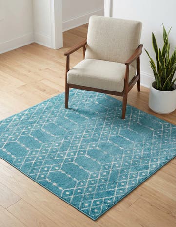 Teal blue Paxon Trellis Square Rug