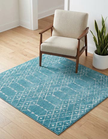 Teal blue Paxon Trellis Square Rug