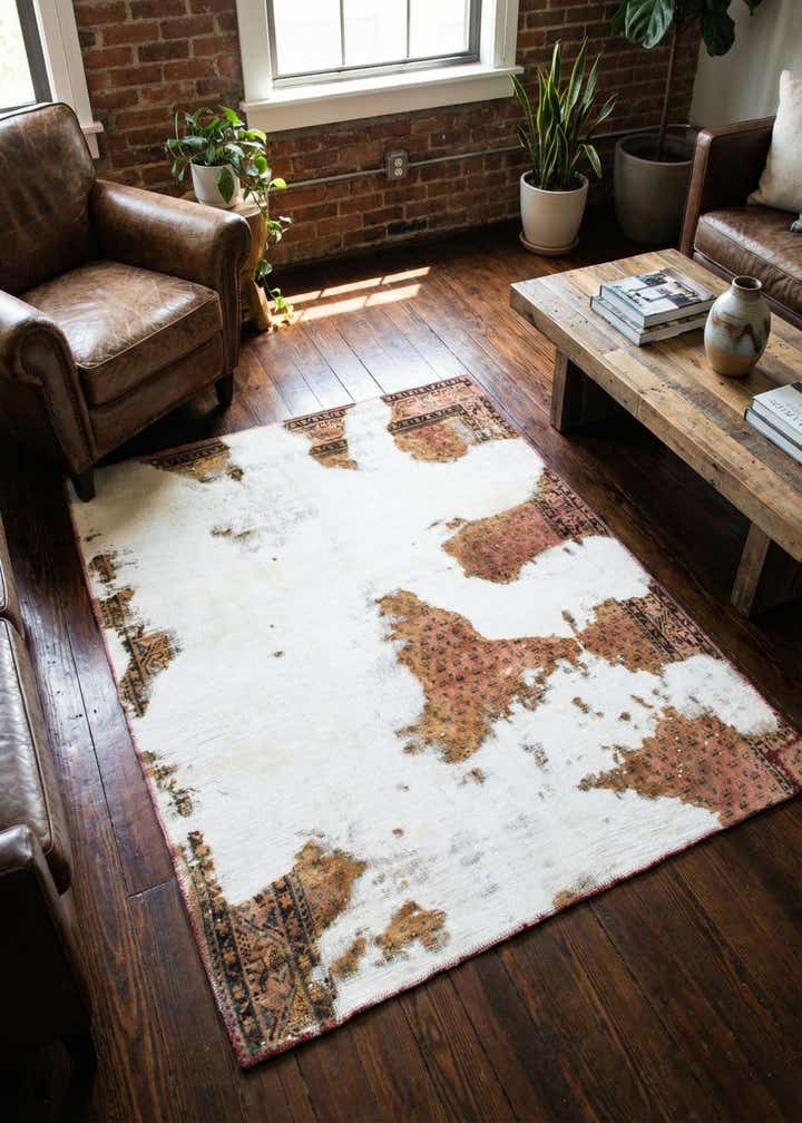 4' 2 x 5' 2 Hand Knotted Ultra Vintage Persian Wool Square Rug