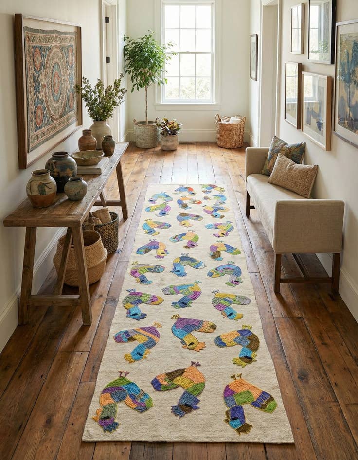 Detail image of 2' 8 x 9' 4 Hand Woven Kilim Suzani Wool Runner Rug