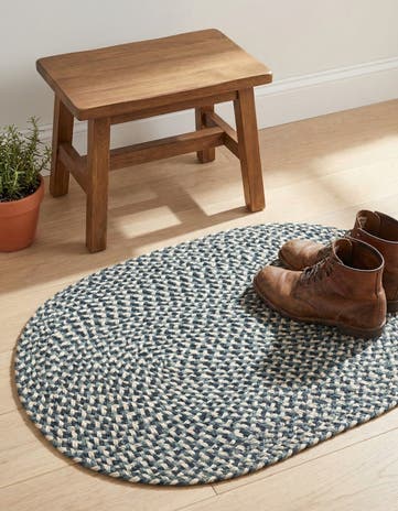 Navy Blue Handmade Tweed Braided Jute Oval Rug