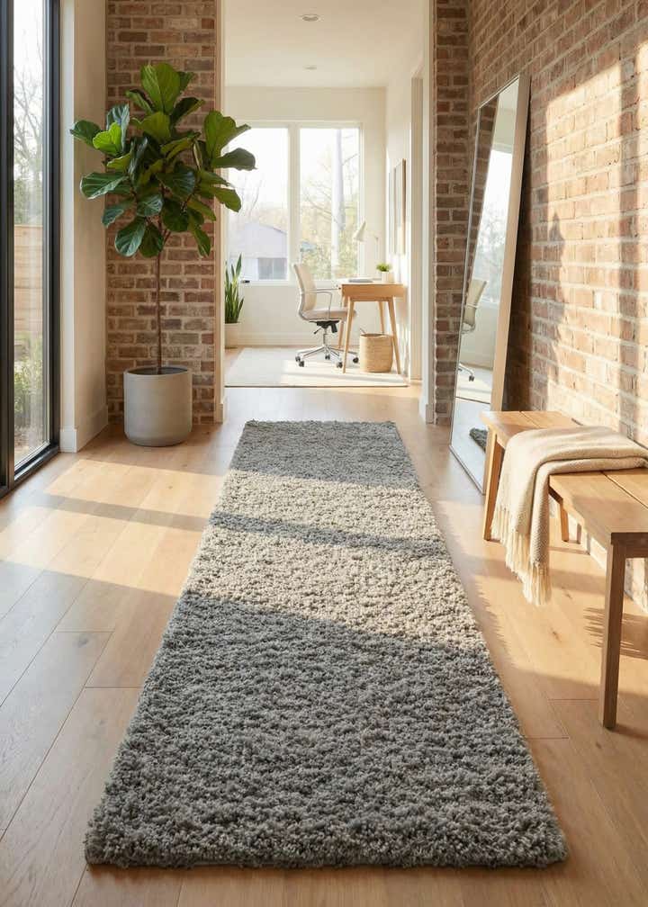 2' 7 x 12' Solid Shag Runner Rug