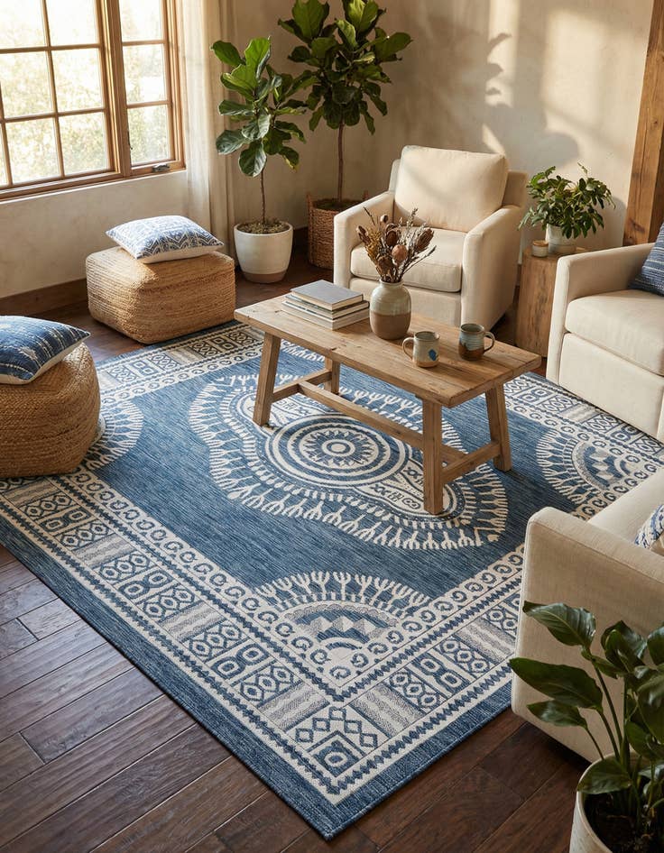 Detail image of 10' x 10'  Washable Traditional Indoor / Outdoor Square Rug
