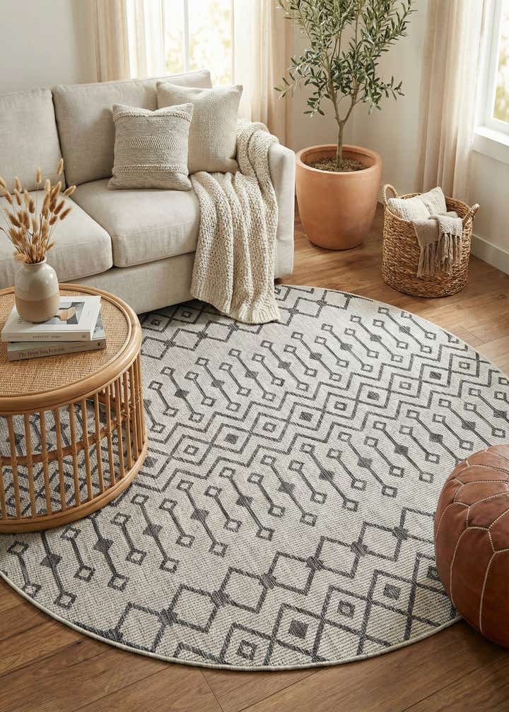 7' 10 x 7' 10 Easy-Clean Lattice Indoor / Outdoor Round Rug