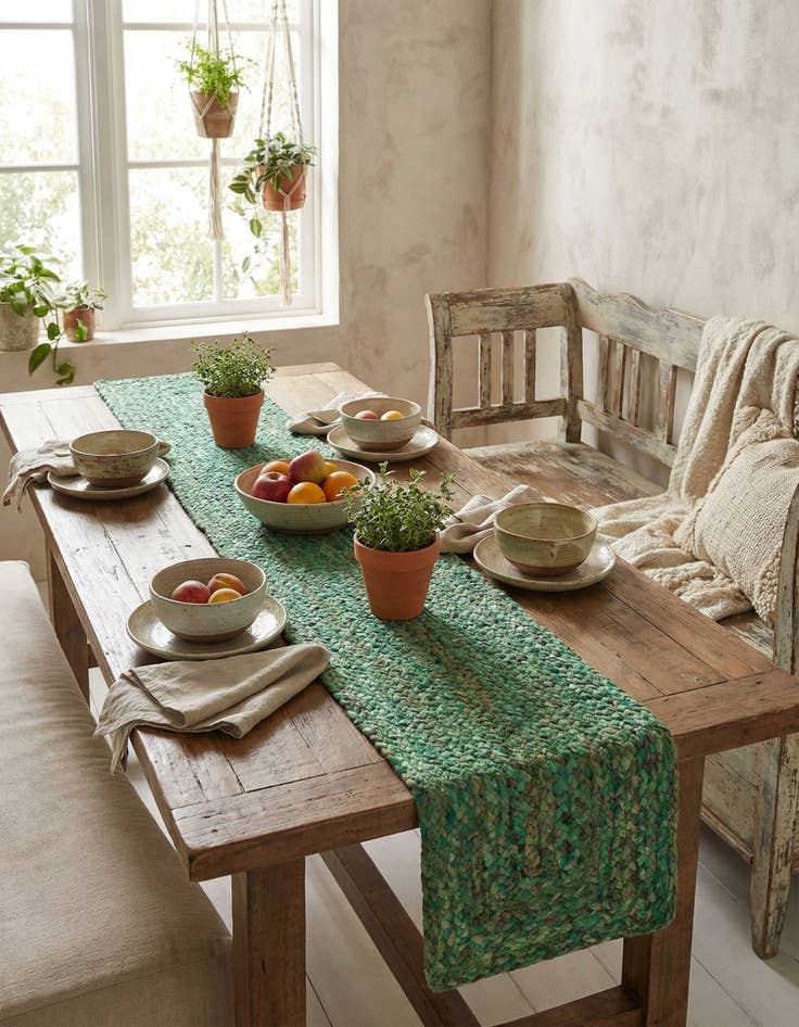 Detail image of 1' 2 x 8' Handmade Braided Chindi Table Runner Rug