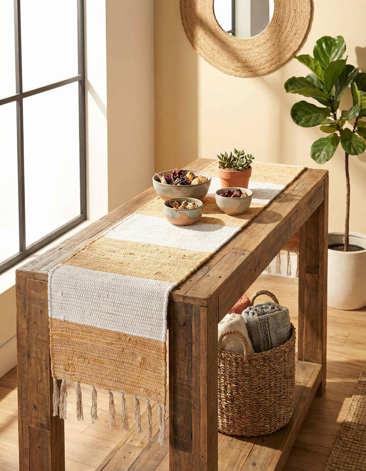 Detail image of 1' 2 x 4' 1 Hand Woven Chindi Rag Table Runner Rug