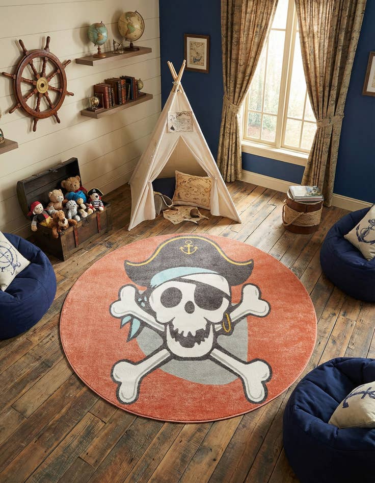 Detail image of 7' 10 x 7' 10 Pirate Whimsy Kids Round Rug