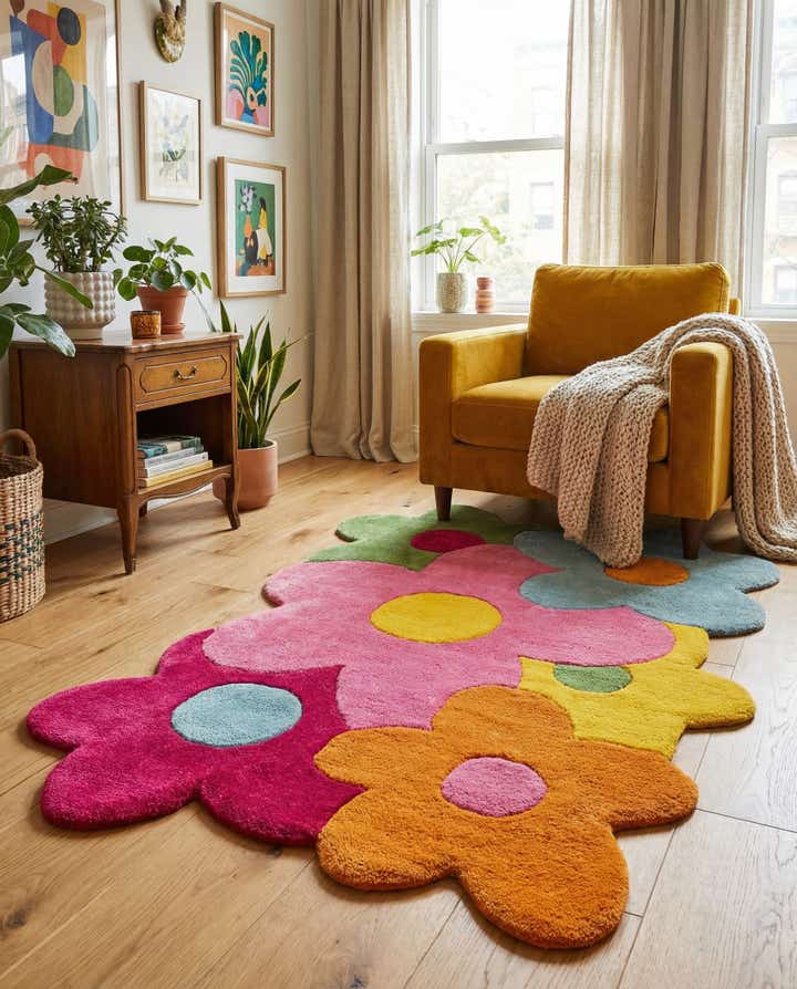 3' 8 x 5' 3 Happy Rugs Fluffy Flowers Wool