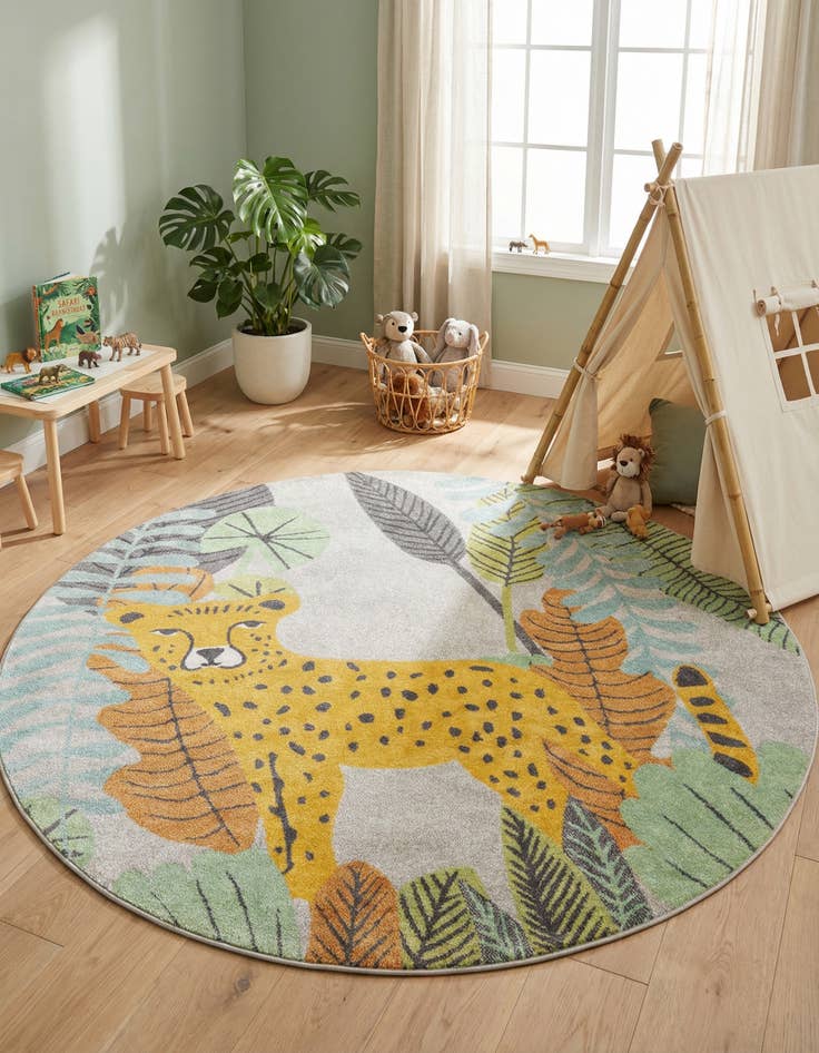 Detail image of 7' 10 x 7' 10 Leopard Whimsy Kids Round Rug