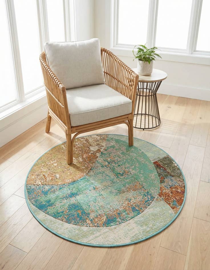 Detail image of 3' 3 x 3' 3 Washable Modern Indoor / Outdoor Round Rug