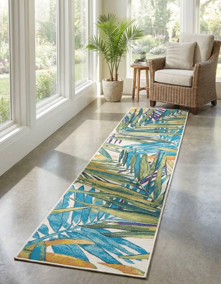 Detail image of 2' 7 x 12'  Washable Botanical Indoor / Outdoor Runner Rug
