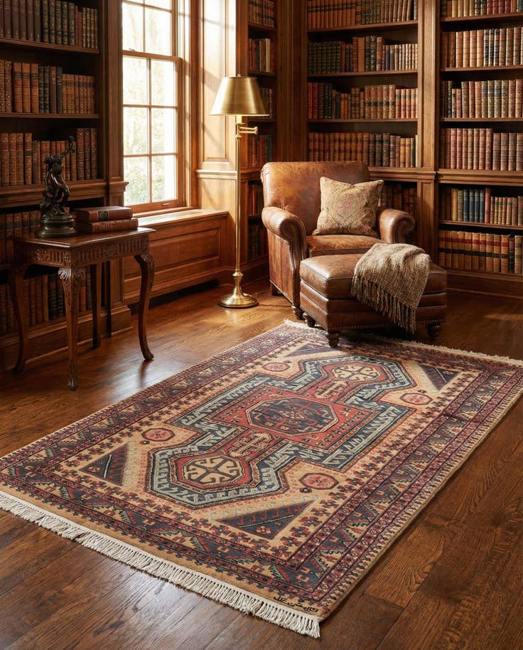 Detail image of 4' 2 x 6' 2 Hand Knotted Kazak Oriental Wool Rug