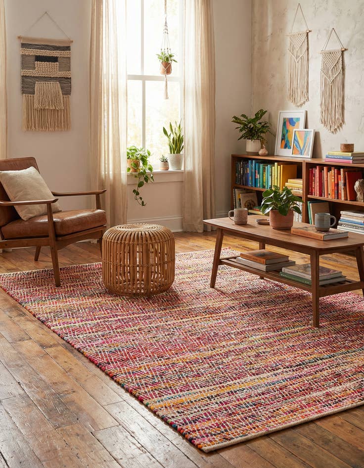 Detail image of 8' x 11' Hand Woven Chindi Chevron Rug