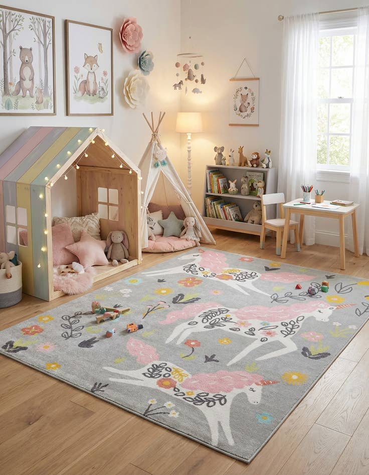 Detail image of 7' 10 x 10' Unicorns Whimsy Kids Rug