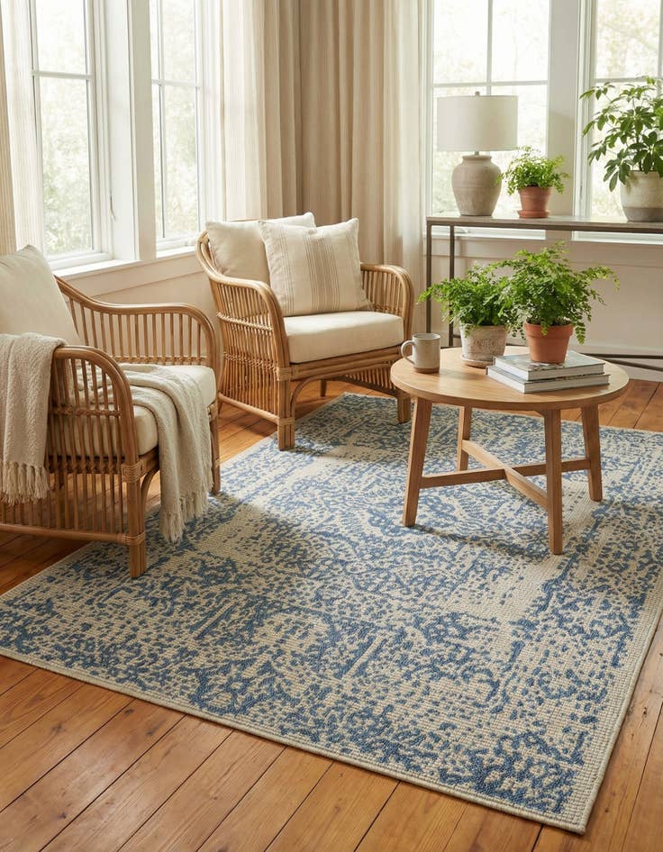 Detail image of 5' 3 x 7' Washable Traditional Indoor / Outdoor Rug