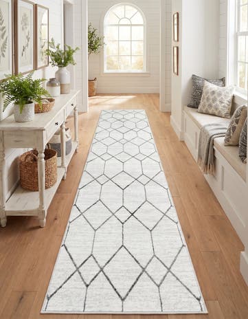 White Lattice Trellis Runner Rug