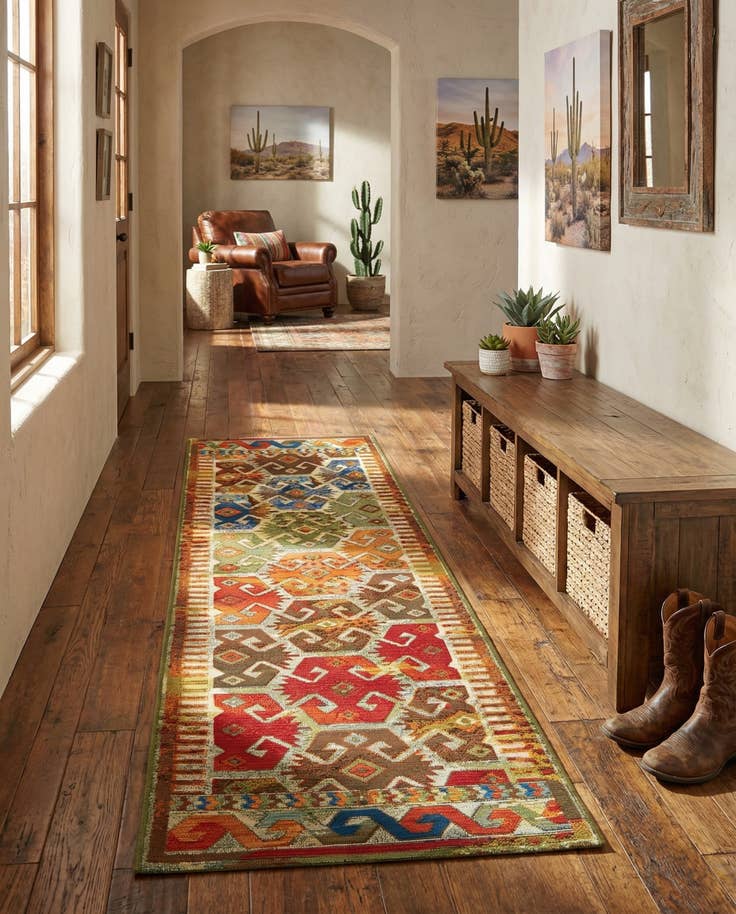 Detail image of 2' x 8' Easy-Clean Southwestern Indoor / Outdoor Runner Rug