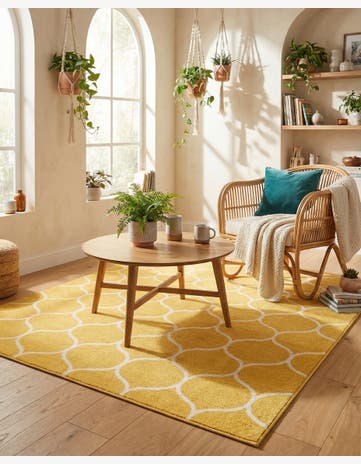 Yellow Lattice Frieze Square Rug